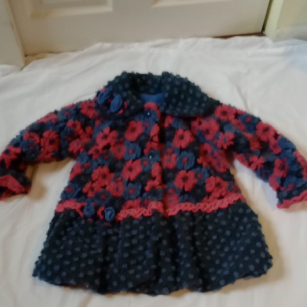 Corky & Company Girls Textured Floral Coat Jacket Size 6 Blue 3D Flower - Picture 2 of 11